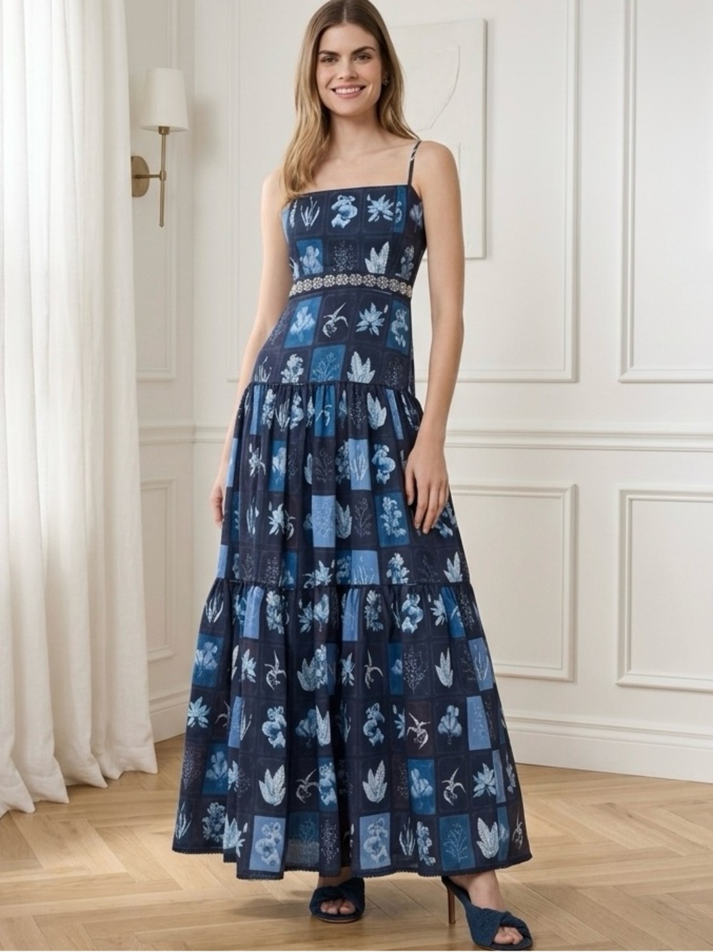 Agua by Agua Bendita Lima Algae Printed Tiered 100% Linen Maxi Dress Size M NWOT - Picture 14 of 15